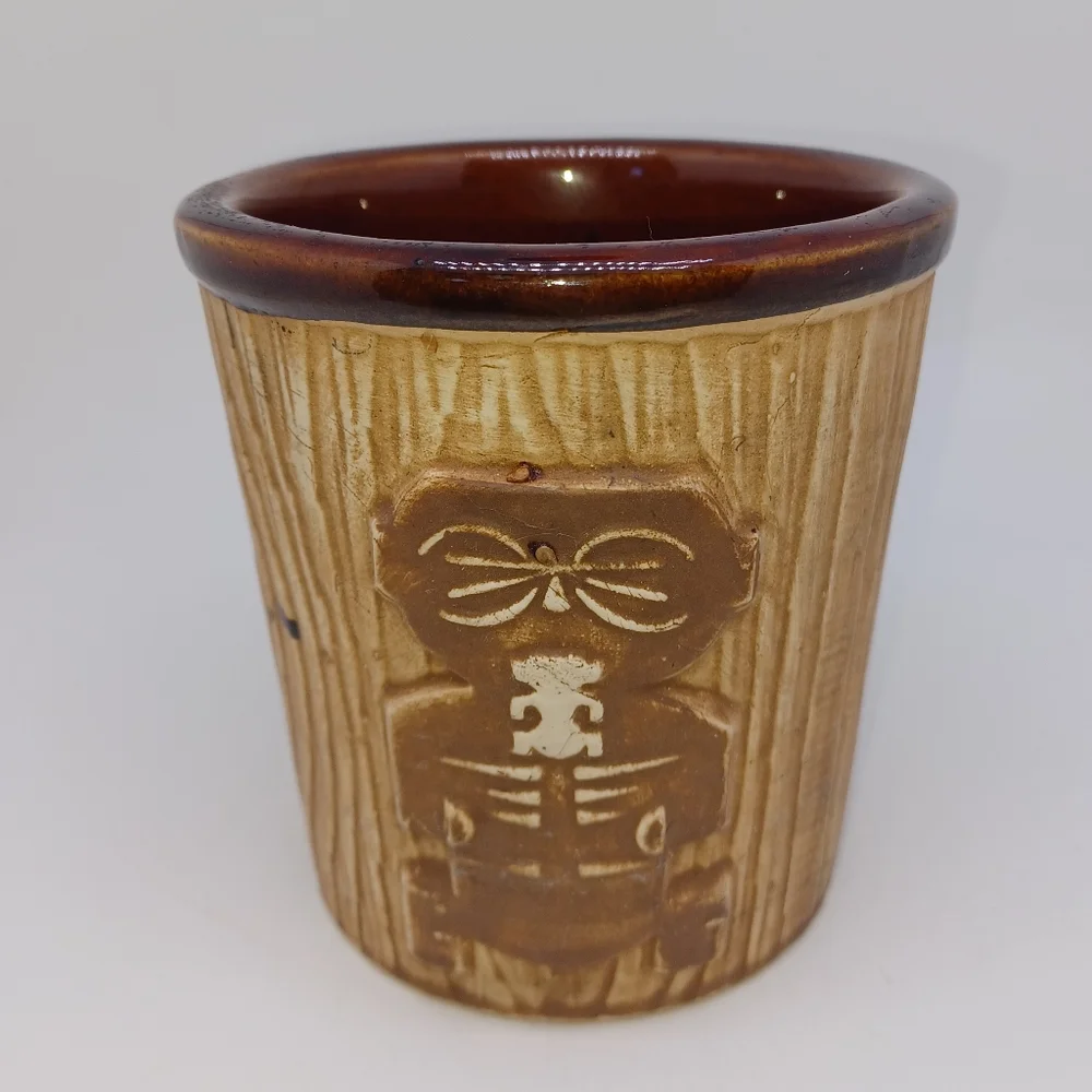 Vtg Harveys Lake Tahoe Bucket Tiki Mug Block Font Print Brown Glaze OMC Otagiri